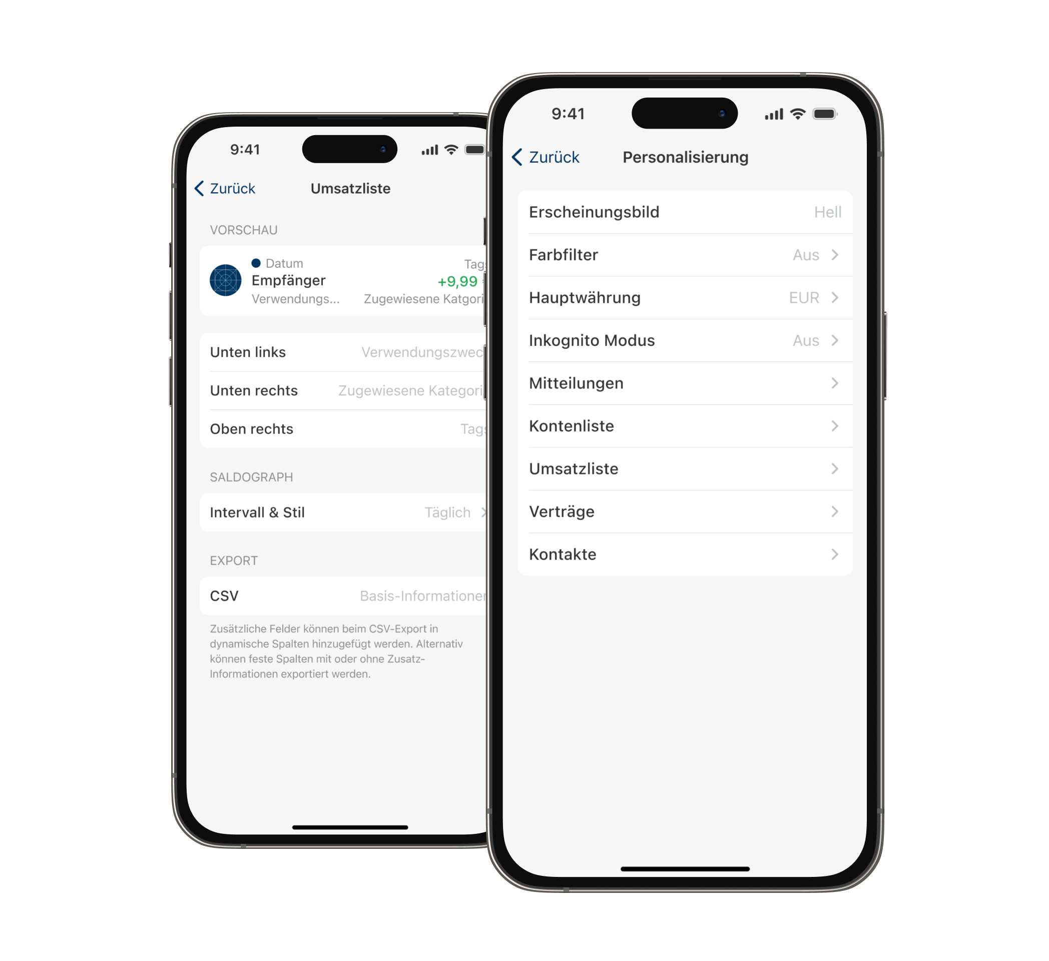 Zahlreiche Optionen zur Personalisierung
